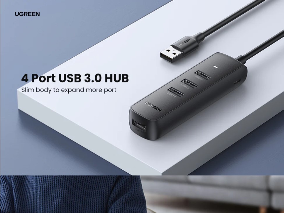 Bộ Hub chia USB 3.0 ra 4 cổng USB 3.0 Ugreen 10915 cao cấp (hỗ trợ nguồn Micro USB)